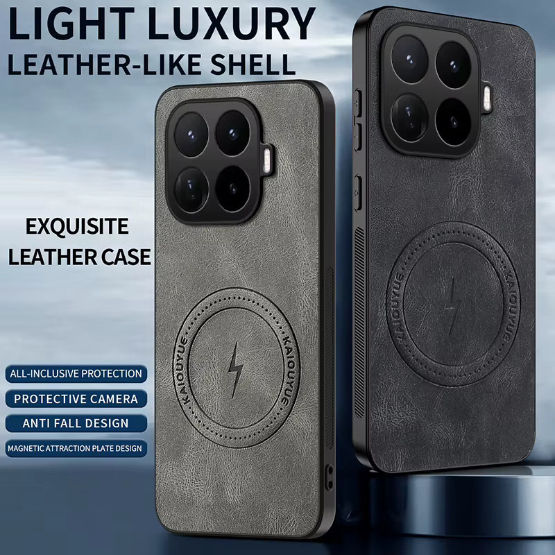 Stoßfeste Handyhülle aus texturiertem PU-Leder für Xiaomi 17T Pro und 15T Pro in Grau - Bild 2