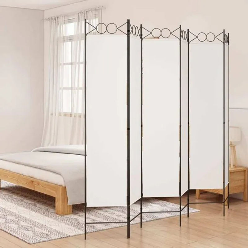 6-tlg. Paravent vidaxl aus Textil und Metall in Weiß, B/H: 240 x 200 cm - Bild 1