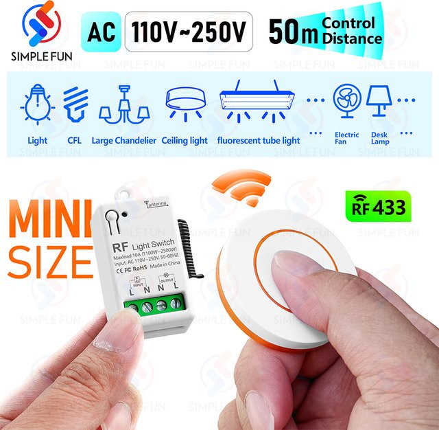 SLMPLEFUN Wireless Smart Licht Schalter 433 MHz RF Relais Empfänger und Sender in Weiß für LED, Lampe und Ventilator - Bild 1