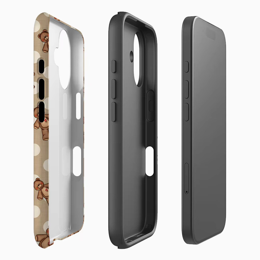 Teddybären Polka Dots Handyhülle für iPhone 17 16 15 14 13 12 Pro Max Plus mit doppelschichtiger Rückseite in Beige - Bild 2