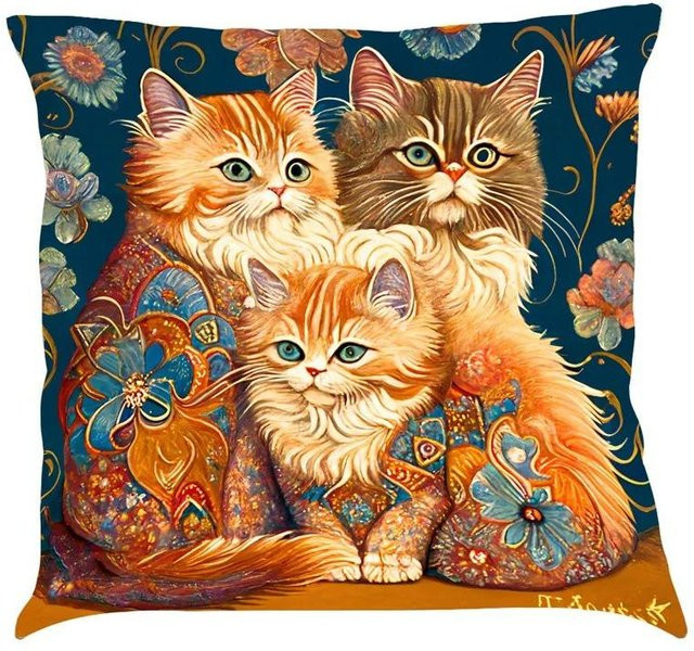 Kissenbezug mit Pfau-Ölgemälde im nordischen Stil, Multicolor, B/H: 18 x 18 cm - Bild 1