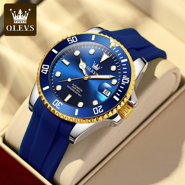 OLEVS Armbanduhr Automatik, Edelstahl, Blau, Herren - Bild 1