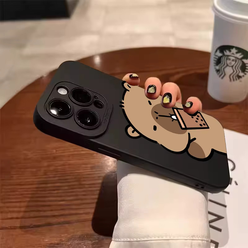 Schutzhülle mit Cartoon Capybara Design für Xiaomi Poco F7 F6 X7 X6 X5 M6 Pro F5 Mi 11 Lite 5G 15T 14T 13T 12T in Schwarz mit Frosted Angel Eye Effekt - Bild 5