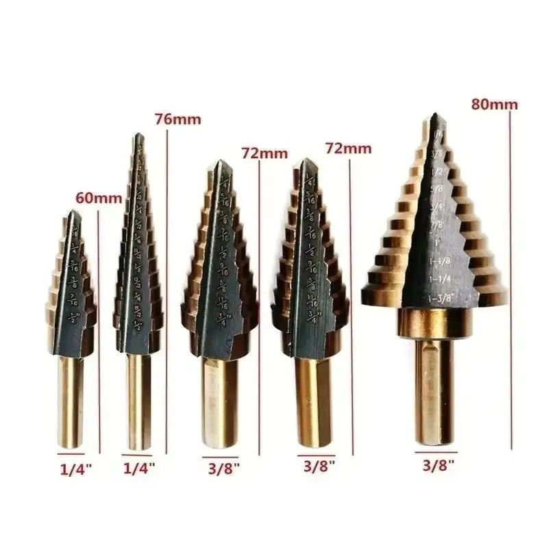 5-teiliges HSS-Kobalt Bohrerset mit Titanbeschichtung in Gold, 50 Größen, mit dreieckigem Schaft nach britischem Standard - Bild 3