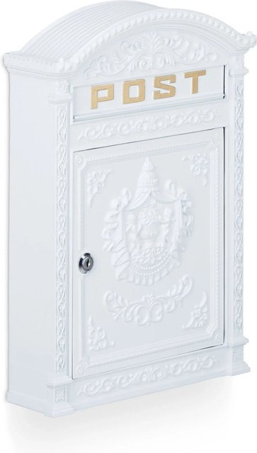 Abschließbarer Wandbriefkasten aus Aluguss von Relaxdays in Weiß, B/T/H: 44,5 x 31 x 9,5 cm - Bild 1