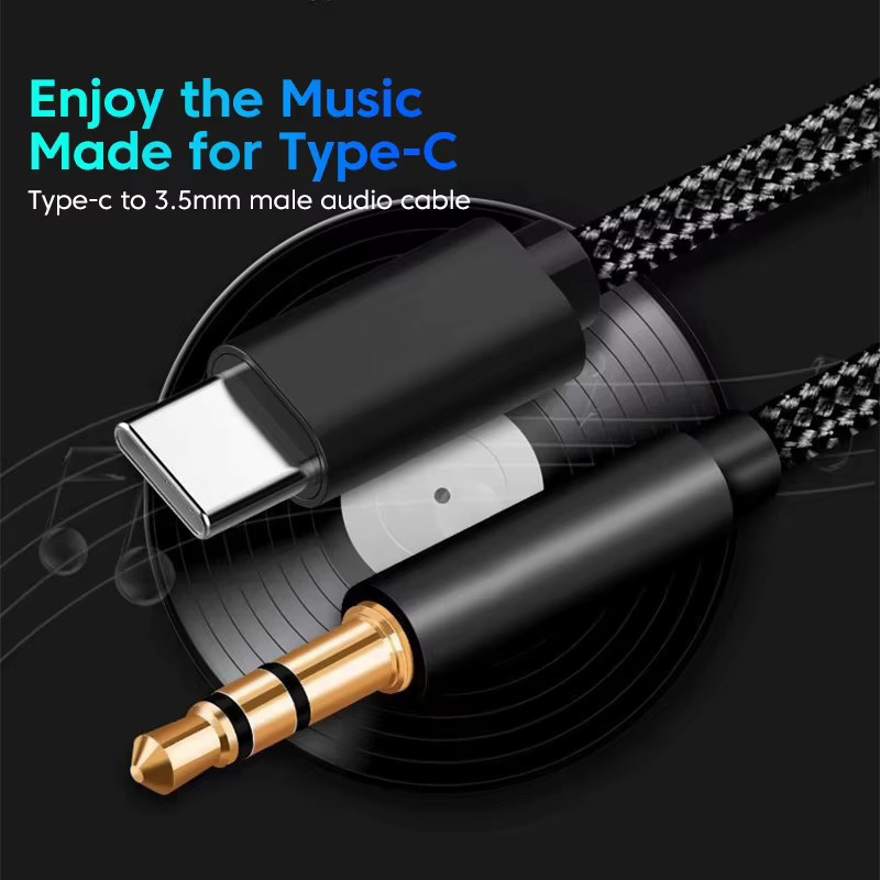 NNBILI USB Typ C auf 3,5 mm AUX-Audiokabel Adapter in Schwarz und Gold für Samsung, Xiaomi und Huawei - Bild 2