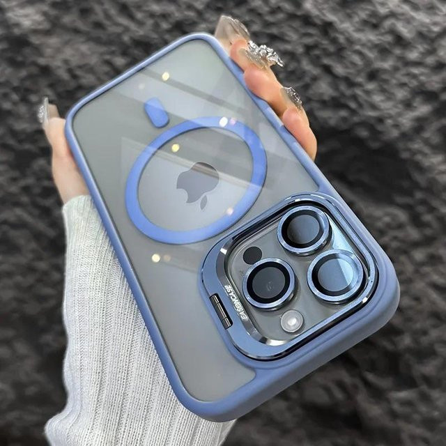Yiran magnetische stoßfeste Handyhülle mit integriertem Ständer und Linsenschutz für iPhone 16 15 14 13 12 11 Pro Max Plus in Grau - Bild 1
