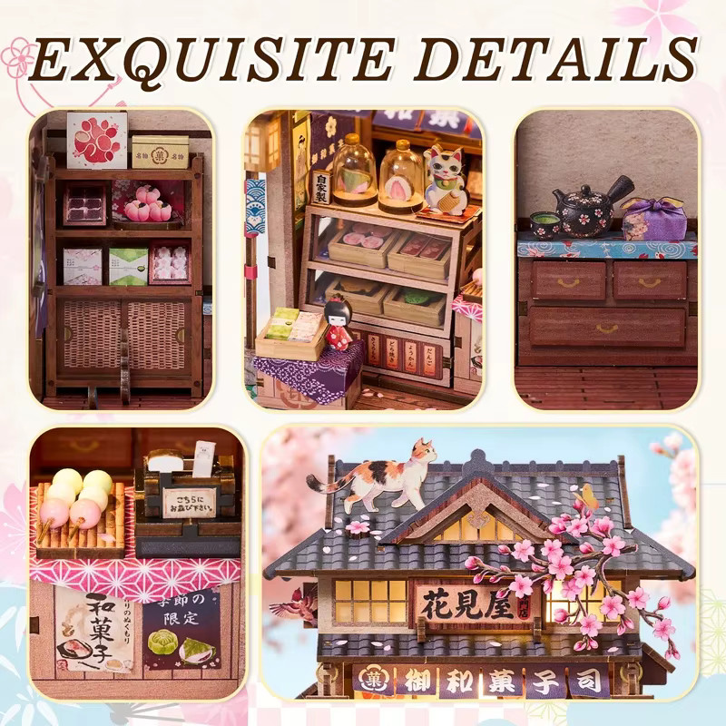 Hanamiya DIY Miniatur-Puppenhaus, 3D Holzpuzzle, Japanischer Wagashi-Laden - Bild 5