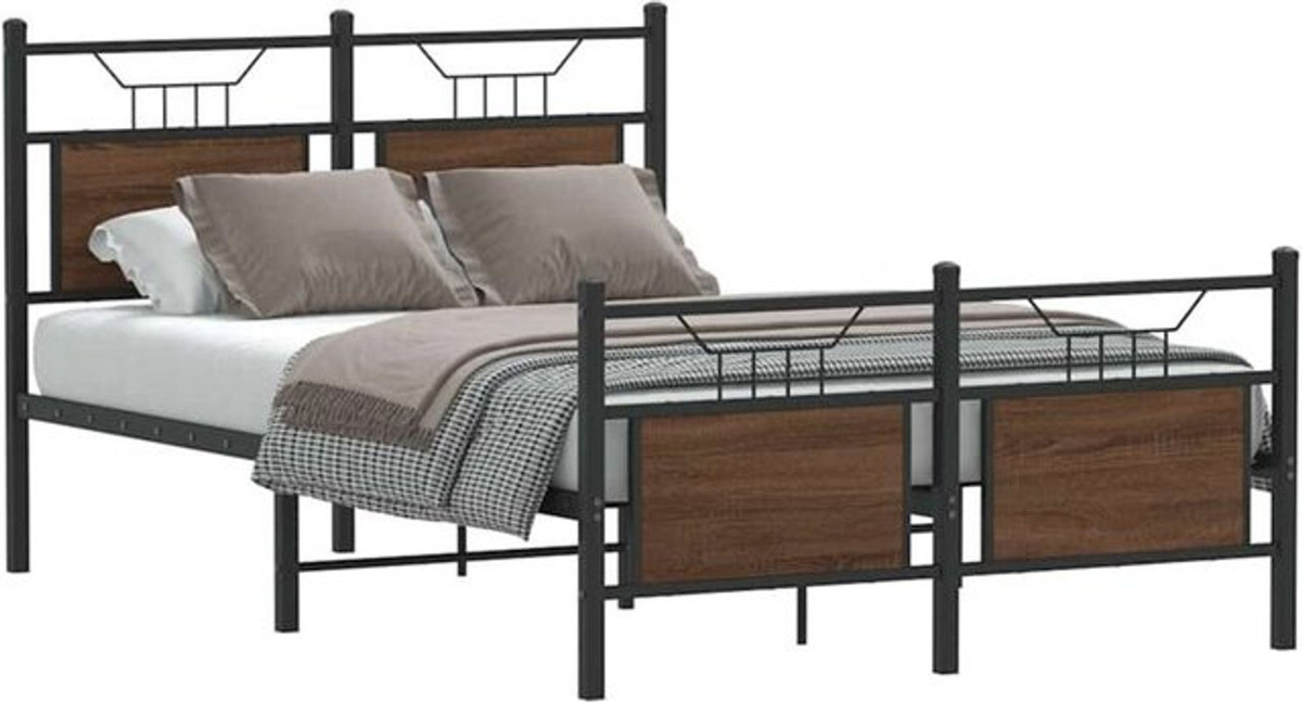 Vidaxl Metallbett im Industrial Design aus Holzwerkstoff und Stahl, Braun, B/T/H: 190 x 120 x 91,5 cm - Bild 1