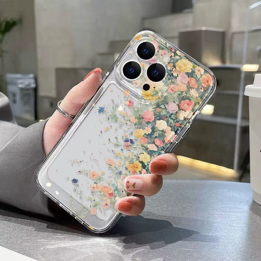 Stoßfeste Silikon Handyhülle mit Blumenmuster für Apple iPhone 17 Pro Max, 16, 15, 14, 13, 12 und Air, transparent - Bild 2