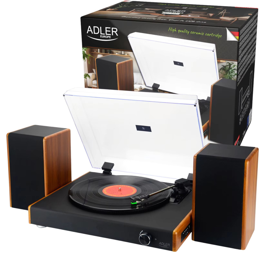 Adler Bluetooth und USB Plattenspieler mit Keramik-Inlay in Schwarz für 7, 10 und 12 Zoll Schallplatten mit RCA-Audioausgang - Bild 2