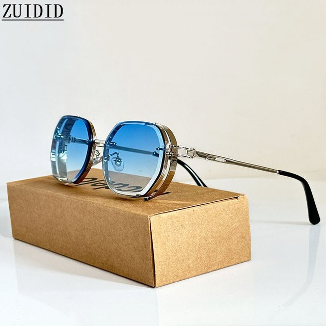 ZUIDID Sonnenbrille Steampunk, hexagonal, Vollrand, Metall, blue, Unisex - Bild 1