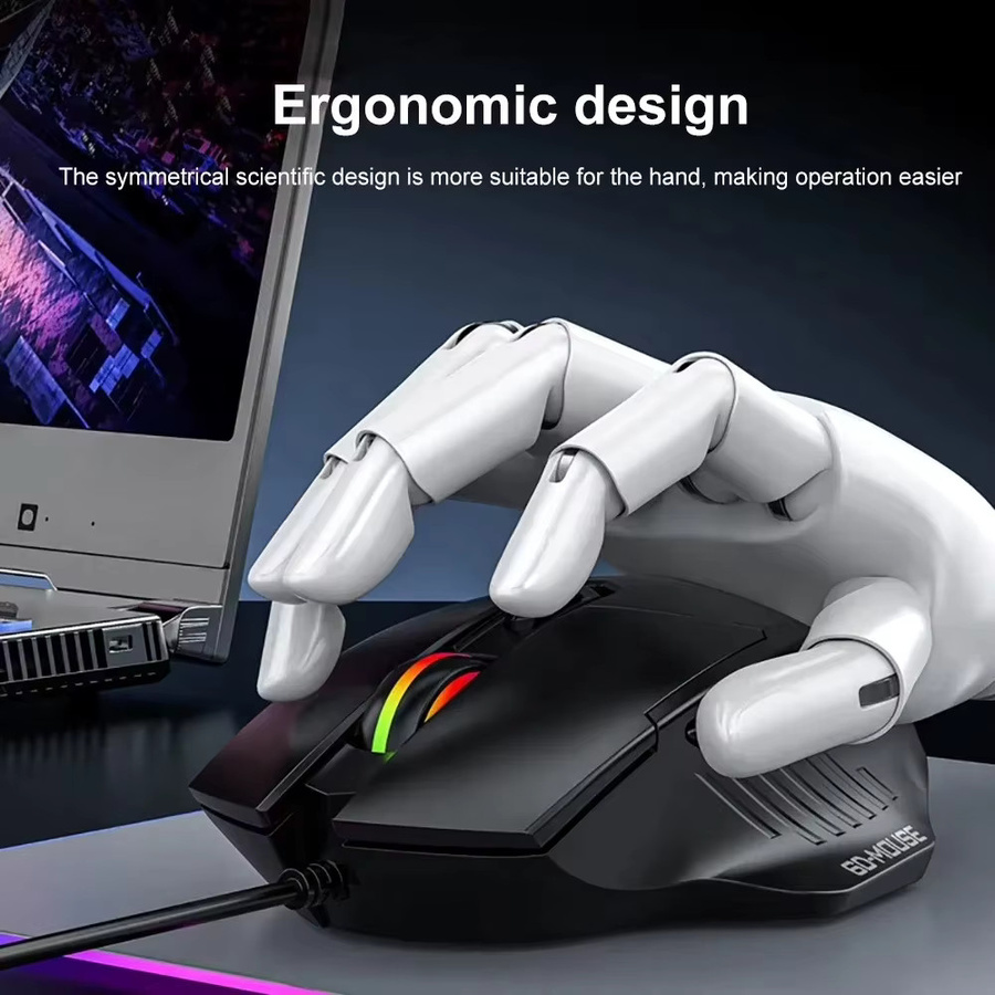 Kebidumei 6D Gaming-Maus mit RGB-Lichteffekt, ergonomische USB-Maus für E-Sport und Laptop, Schwarz, 1200-7200 DPI - Bild 5