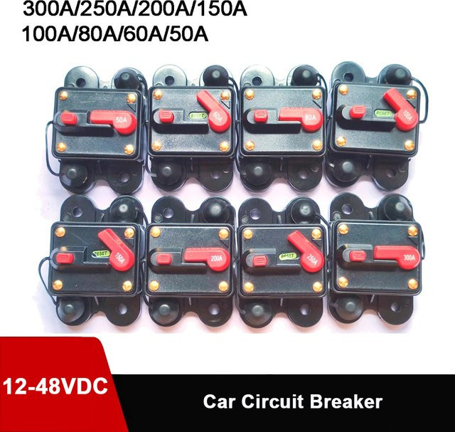 TAKORI Mini Leistungsschalter für Auto und Batterie mit manuellem Reset, 12V 24V 48V DC, 30-300A, Schwarz - Bild 1
