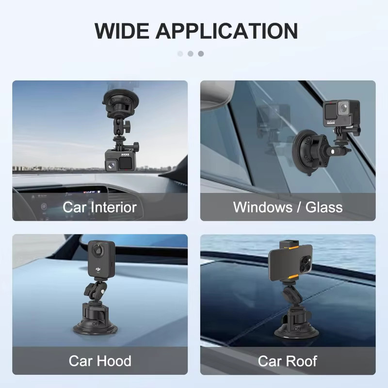 DIXSG 360 Grad verstellbare Saugnapfhalterung in Schwarz für GoPro, DJI Action, Insta360 und Smartphones zur Befestigung an der Windschutzscheibe im Auto - Bild 4