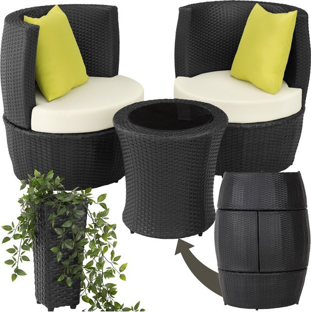 tectake Aluminium Rattan Sitzgruppe Nizza in Schwarz mit Sicherheitsglasplatte, wetterfest und UV-beständig, B/T/H: 68 x 71 x 72 cm - Bild 1
