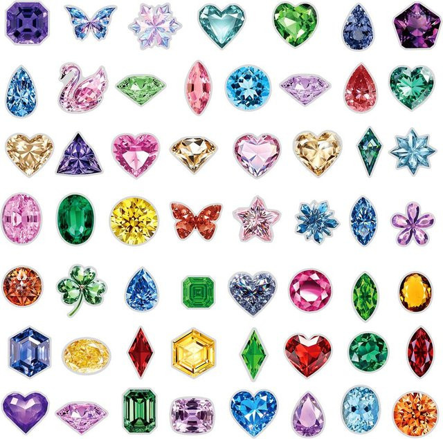 50 Stück Binchi Outdoor Product Wasserdichte Haustier Aufkleber mit klaren Diamant-Edelsteinen in Weiß und Multicolour für Tagebuch und Handyhülle - Bild 1