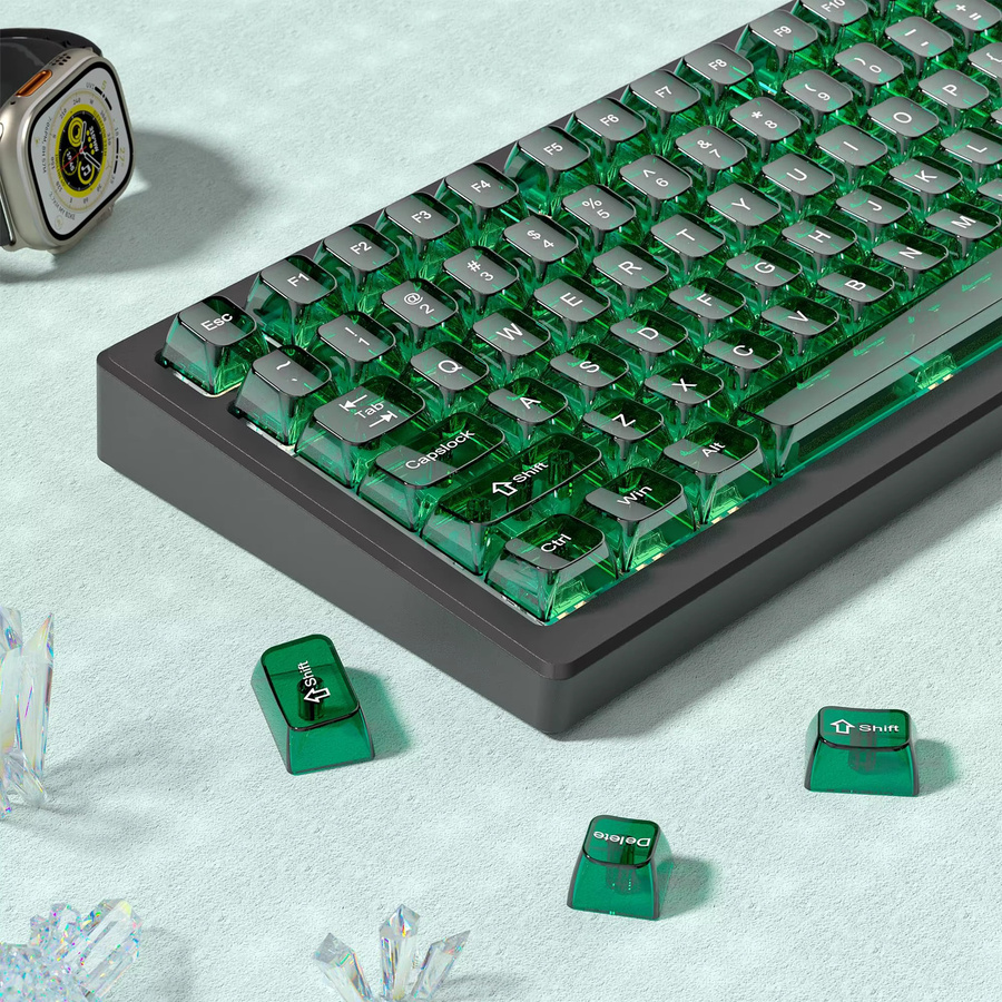 Transparente PC-Tastenkappen im MDA-Profil mit 115 Tasten in Tinte Grün für mechanische Gaming-Tastaturen mit RGB-Hintergrundbeleuchtung - Bild 3
