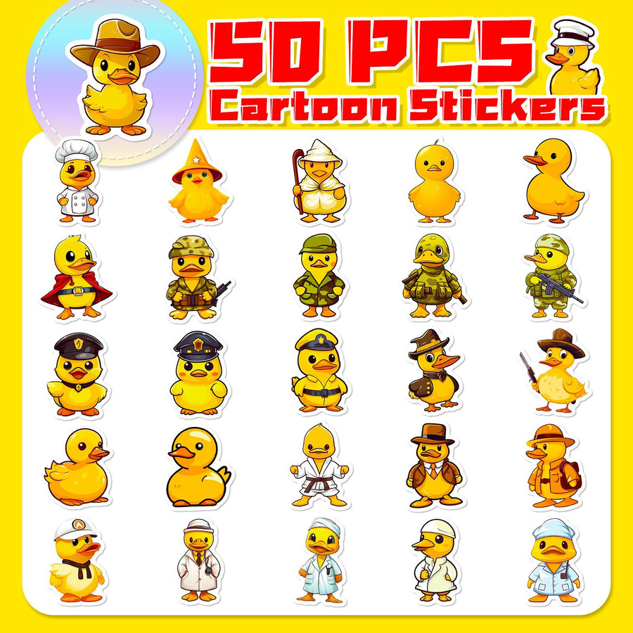 50er Set Kleine Gelbe Ente Cartoon Graffiti-Aufkleber - Bild 2