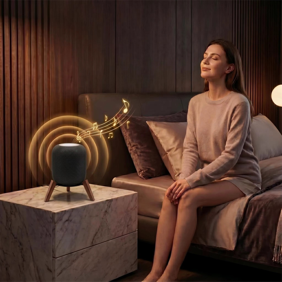 Massivholzständer für Apple HomePod 1. und 2. Generation in Braun, rutschfester Lautsprecherständer zur Vibrationsreduktion und Bassverbesserung - Bild 5