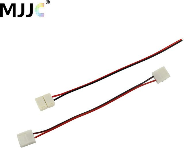 MJJC LED-Streifen Verbinder 2-polig für einfarbige 2835 und 5050 LED-Streifen mit 15 cm Draht, lötfreier Schnellanschluss für 8 mm und 10 mm Breite, weiß - Bild 1