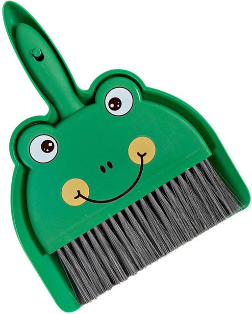 Igeteck Kehrschaufel und Besen Set Cartoon Mini Tragbarer Reinigungsbesen mit Schreibtischbesen Bär Little Frog in Grün - Bild 1