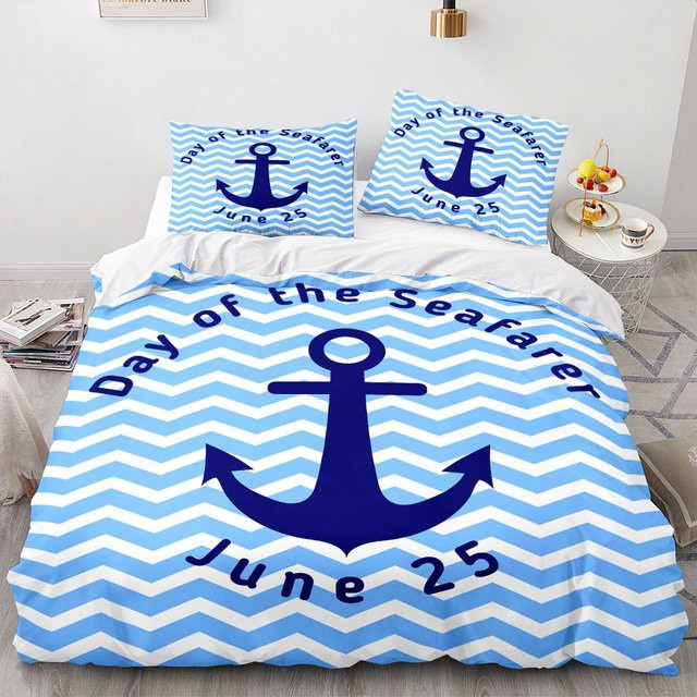 Lodestar Bettwäsche-Set mit Anker-Motiv in Blau, Microfaser, B/H: 172 x 218 cm - Bild 1