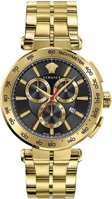 Versace Chronograph, Herrenuhr, Quarz, Edelstahl, Schwarz, 45 mm - Bild 1