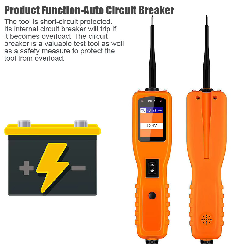 KZYEE KM10 Stromprüfer Auto-Schaltkreistester 12V/24V Kfz-Elektrodiagnosegerät mit 40M Kabel in Orange - Bild 4
