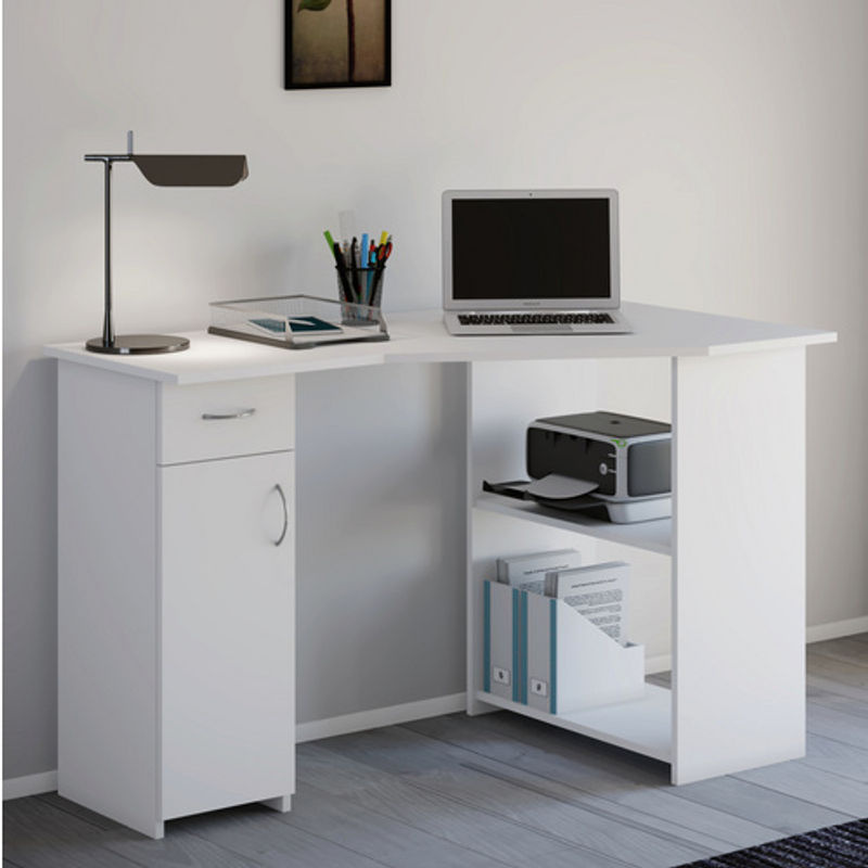 VCM Eck-Schreibtisch Linzia in Weiss mit Regalfächern und Schrank, B/T/H: 118 x 77 x 76 cm - Bild 2