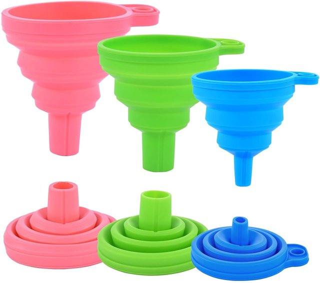 XGobuyFun 3er-Set zusammenklappbare Trichter aus Silikon in bunt, faltbare Trichter für die Küche zum Befüllen von Flaschen und Ölfiltern - Bild 1