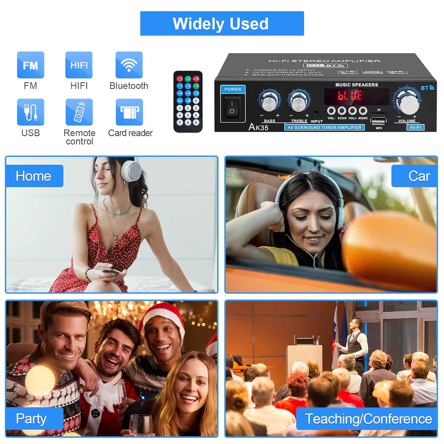 Kebidumei AK35 Digitaler Stereo-Verstärker 800W, 2-Kanal Mini HIFI Heim-Leistungsverstärker mit Bluetooth 5.0, USB und FM in Schwarz - Bild 6