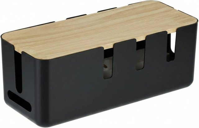 Relaxdays Kabelbox aus Kunststoff mit Holzdeckel in Schwarz für 2 Steckdosenleisten B/T/H: 30,5 x 12,5 x 11,5 cm - Bild 1