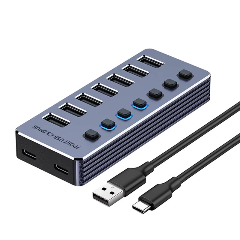 KEBIDUMEI 7-Port USB 3.0 Hub mit Ein-/Ausschaltern, Aluminium USB-Splitter, 5 Gbit/s Hochgeschwindigkeitsadapter in Silber für MacBook und Laptops - Bild 5