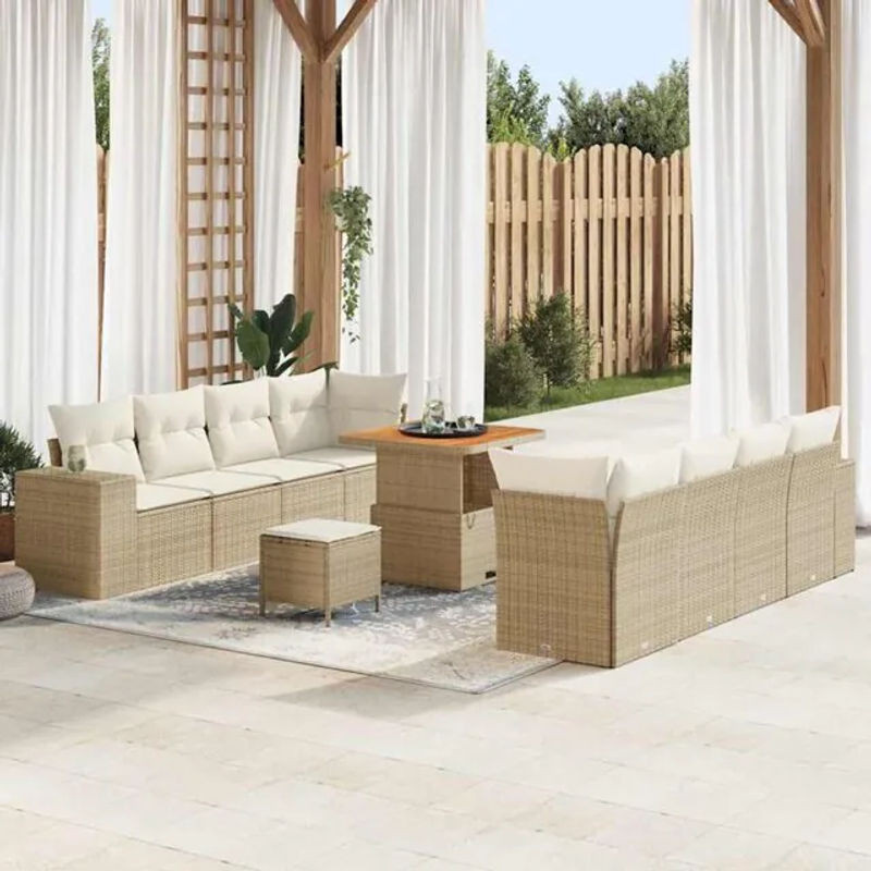Vidaxl Garten-Sofa-Set aus Polyrattan in Beige mit 11 Teilen und modernen Loungemöbeln aus Polyester - Bild 1