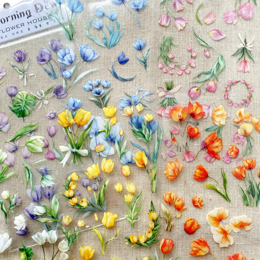 Journamm Transparente Blumen-Aufkleber aus PET für Scrapbook, Junk-Journal und DIY-Collagen, 6 Blatt, Mehrfarbig - Bild 1