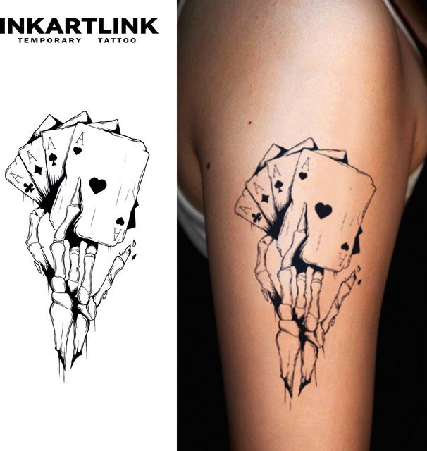 Skeleton Poker Temporärer Tattoo-Aufkleber, wasserfest, semi-permanent - Bild 1