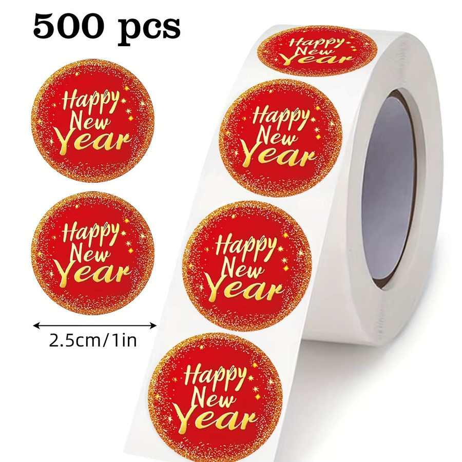 500 runde Neujahrs-Aufkleber in Rot, Durchmesser: 2,54 cm, für Geschenkverpackungen und Feiern - Bild 4