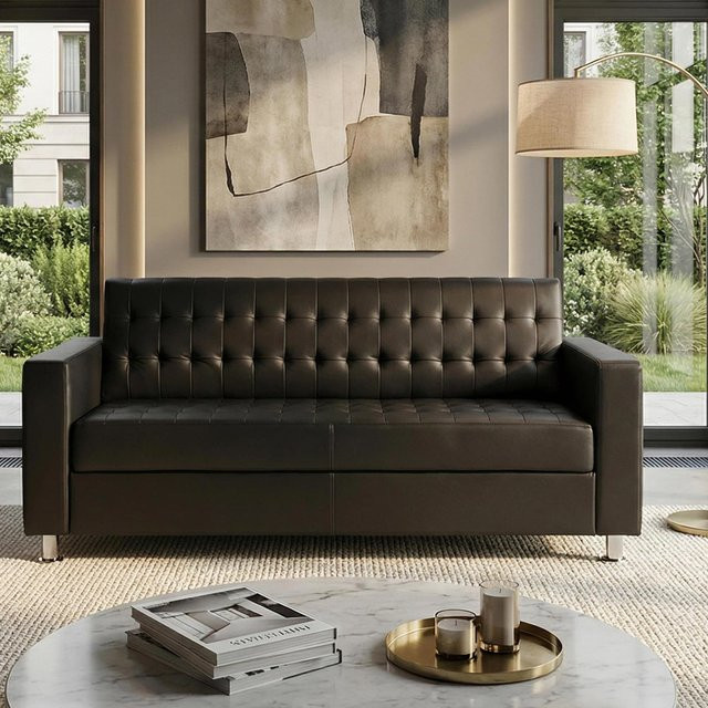 MCW 3er Loungesofa Pori in Braun aus Kunstleder mit Metallfüßen, Breite: 180 cm - Bild 1