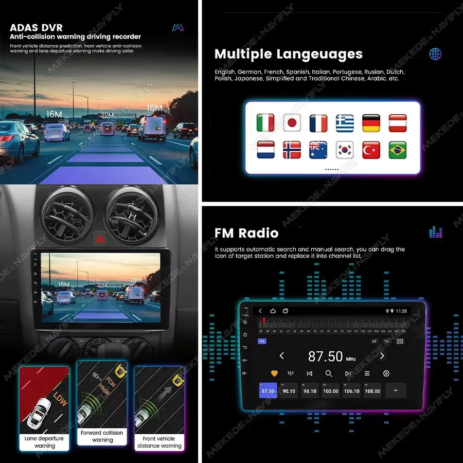 MEKEDE & NAVIFLY Android 14 2 Din Carplay Autoradio für Suzuki SX4 S-Cross 2014-2017 Intelligentes Multimedia-Audiosystem in Schwarz - Bild 5