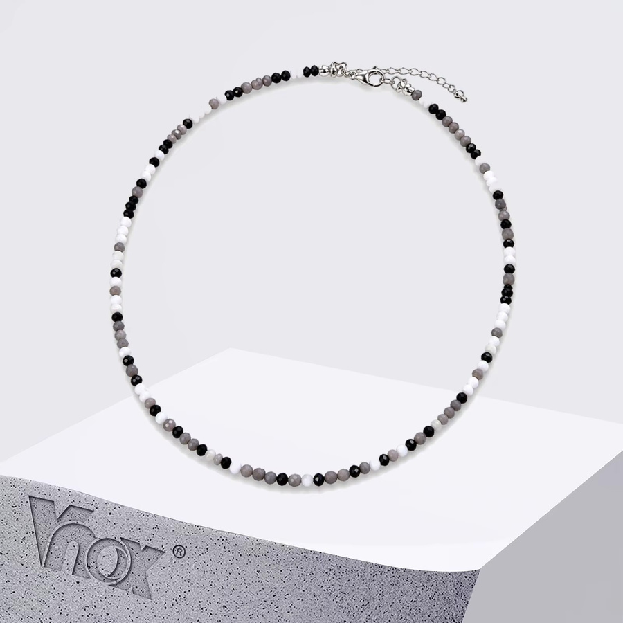 Vnox Choker-Halskette, Schwarz-Weiße Kristallperlen, 41-48 cm, Unisex - Bild 2