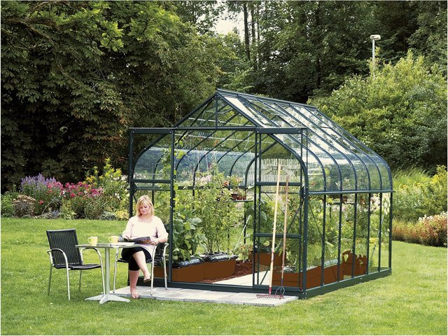 Vitavia Gewächshaus Comfort Edition Diana 9900 ESG 3mm in Smaragd inklusive Fundamentrahmen, automatischem Fensteröffner und Regenfallrohr-Set - Bild 1