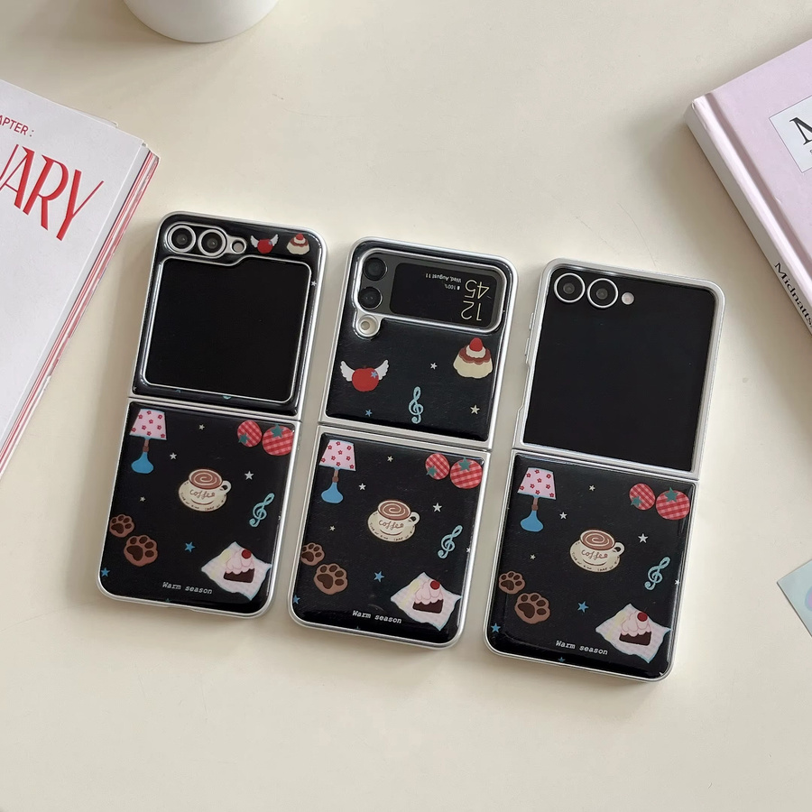 Kawaii Handyhülle mit Kette für Samsung Galaxy Z Flip 7 6 5 4 3 im Koreanischen Kuchen-Kaffee-Glanz-Design - Bild 2