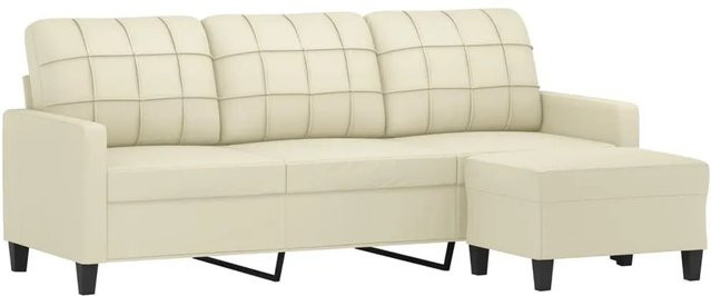 vidaXL 3-Sitzer-Sofa mit Hocker in Creme, modernes Design aus Kunstleder mit Armlehnen - Bild 1