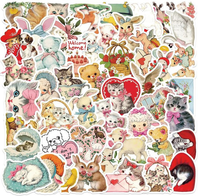 Charile Vintage Tiere Clipart Cartoon Aufkleber, multicolor, 10-teiliges Set - Bild 1