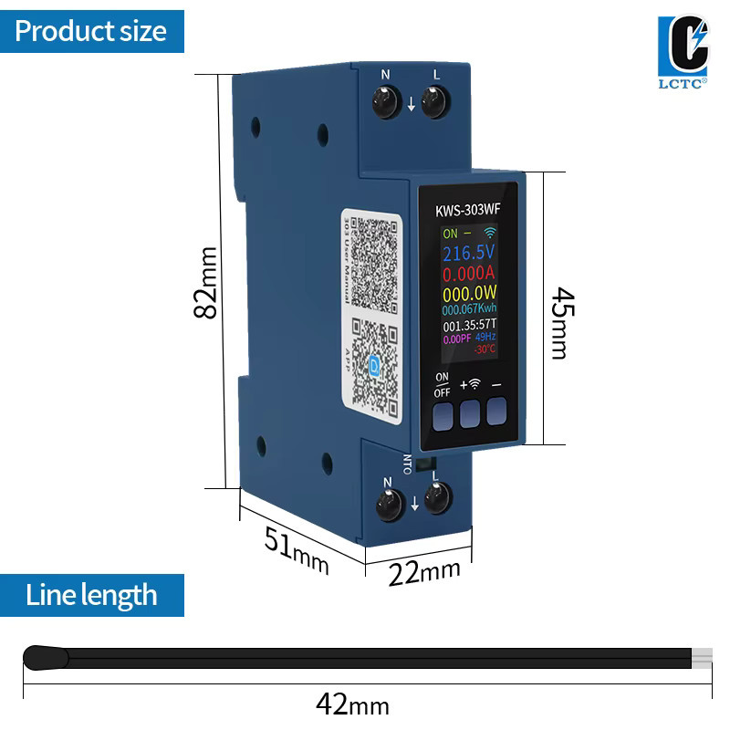 LCTC KWS-303 Tuya WiFi Energiezähler 8in1 Multifunktions AC Spannung Amperemeter mit App-Steuerung, Blau - Bild 3