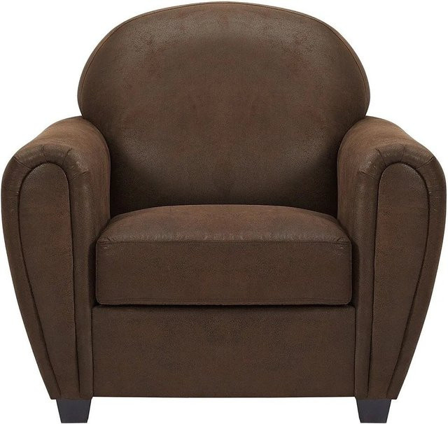 Vente-unique Sessel Victory in Braun mit gerader Rückenlehne und Armlehnen im Vintage-Stil aus Mikrofaser und Holz, Höhe: 94 cm - Bild 1