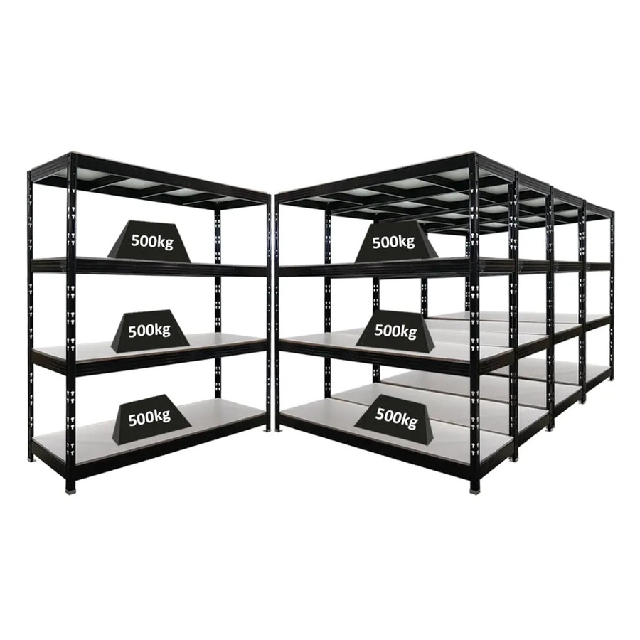 5er Set PROREGAL Rhino Profi Schwerlastregal Schwarz mit 4 melaminbeschichteten Ebenen, B/H/T: 200 x 200 x 60 cm, 500 kg Fachlast - Bild 2