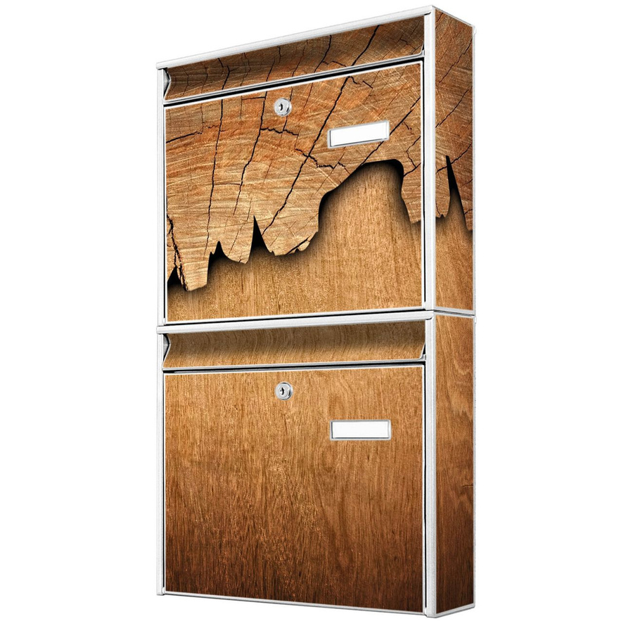 banjado Burg Wächter Briefkastenanlage für Mehrfamilienhäuser, weiß mit Holzmotiv, B/H/T: 36,2 x 64,5 x 10 cm - Bild 1