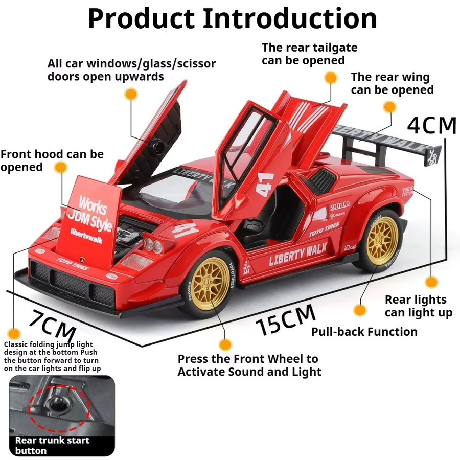 MAKEDA Lambor Countach LBWK Revuelto Miniaturmodell, 1:32, mit Soundlicht, Metall - Bild 3